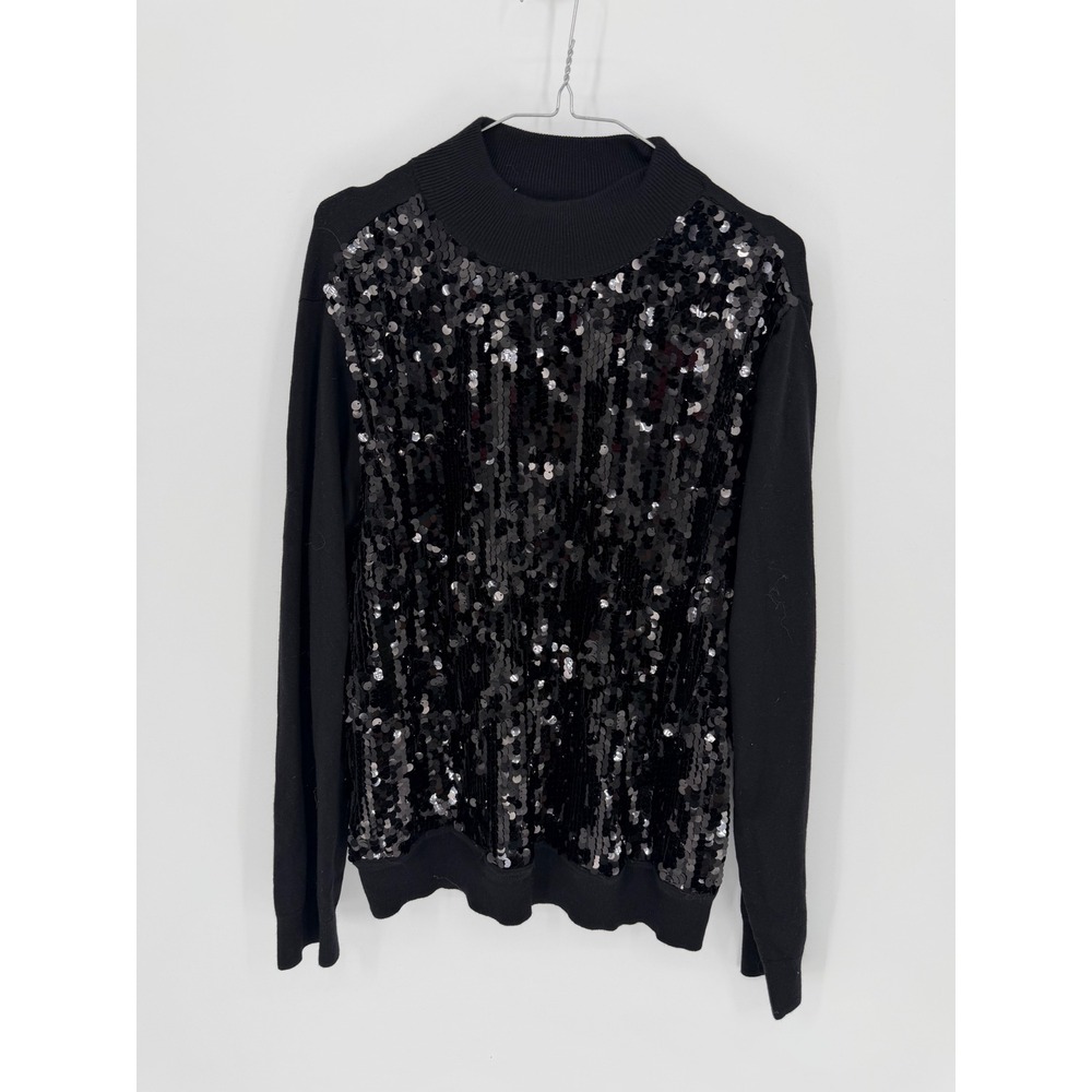 Ann Taylor Womens Sweater Sequin Front Mock Neck Black XXL NWT